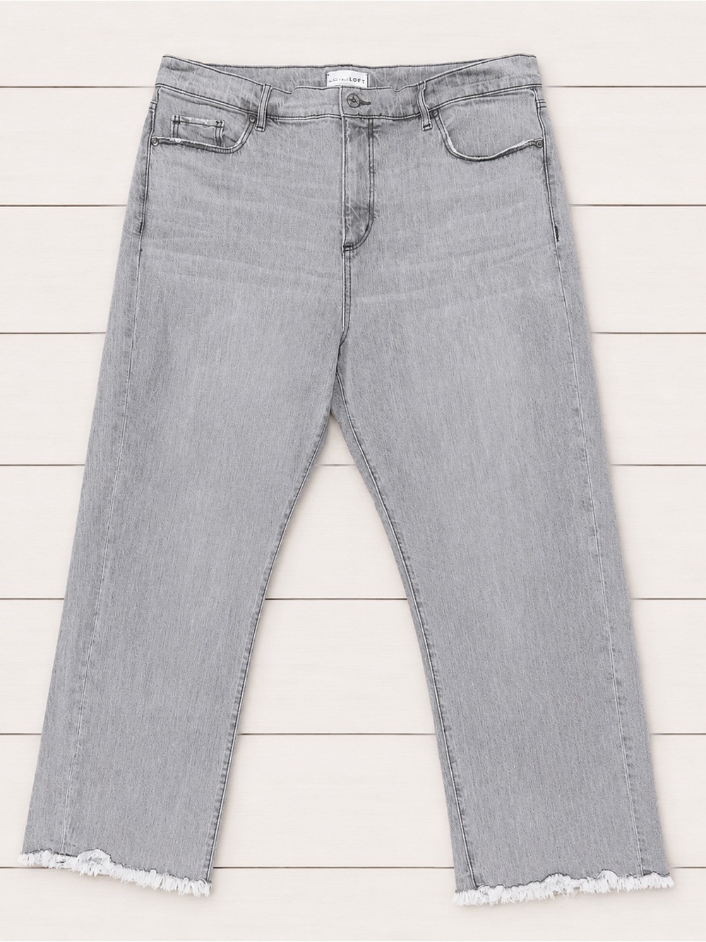 LOFT Women’s Cropped Straight Jeans in Light Gray with Frayed Hem Detail